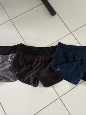 lululemon athletica Women's Athletic Shorts Trio - Black, Navy, Heather Gray